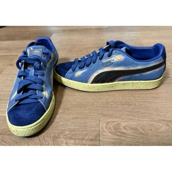 Puma Suede Sneakers Mens Size 9 Blue Tie-Dye Pattern w/ Speckled Yellow Sole - Picture 4 of 8